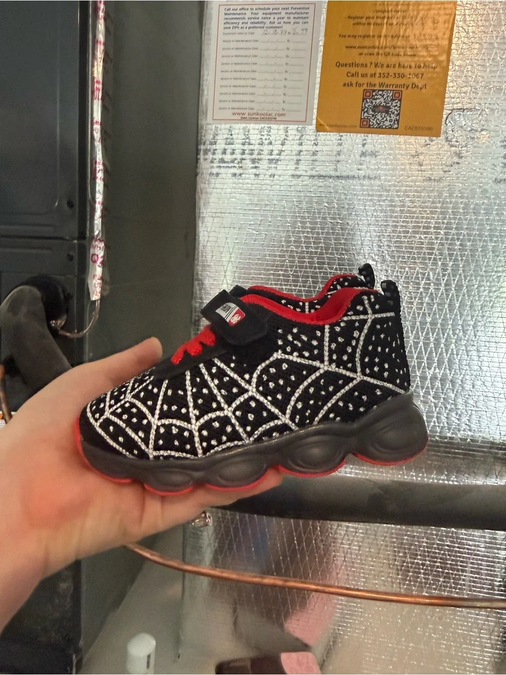 Kids Black & Red Athletic Sneakers with Geometric Pattern